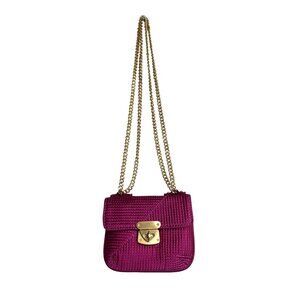 Talbots Magenta Pink Woven Mini Crossbody Bag With Gold Chain Strap NEW